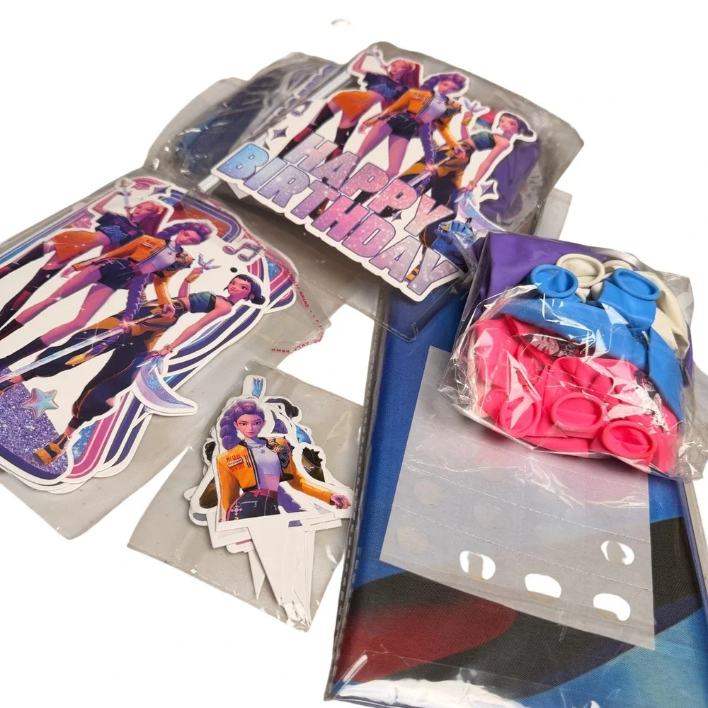 K-Pop Demon Hunter Birthday Party Decorations Supplies Pink Blue Decor 2 Sets